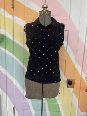 G/FORE Stardust Sleeveless Golf Polo Women M Black Star Silky Tech Stretch